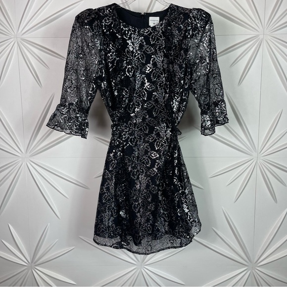NWOT H&M X The Vampire’s Wife Mystique Black Lace Metallic Mini Dress Size: L… - Picture 13 of 16